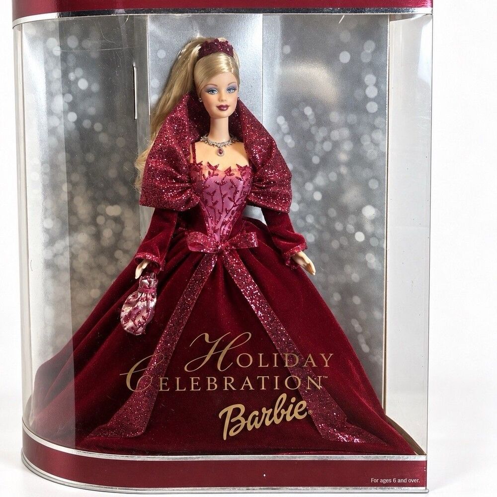 Mattel Holiday Celebration Barbie 2002 Special Edition Doll NRFB Burgandy Gown